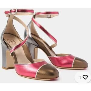 Mavette Nola D'orsay 3” Silver Rose Metallic Women Size 36 US Size 6 $480 NWOB